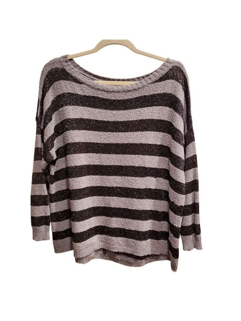 Anthropologie Joie Oversized Black Gray Striped Metallic Plush Boucle Sweater L